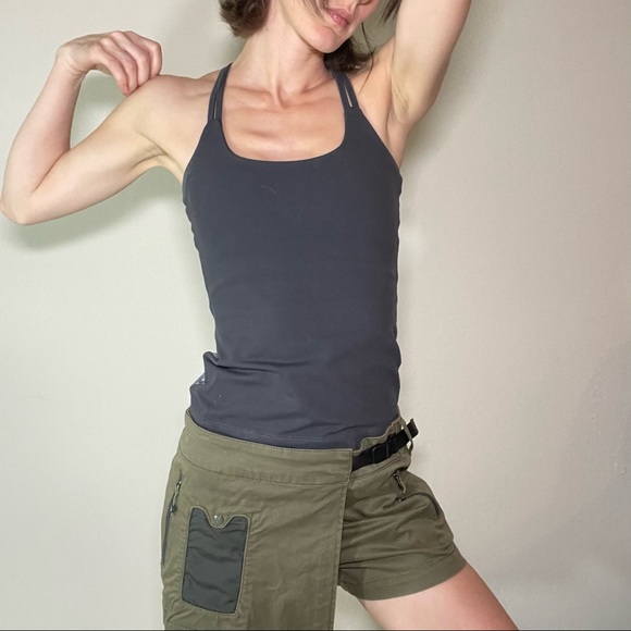 Viva O Sol Criss across Open Back Athletic Stretchy Tank Top Grey - Picture 6 of 11